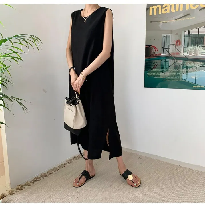 V Neck Linen Plain Casual Casualdress
