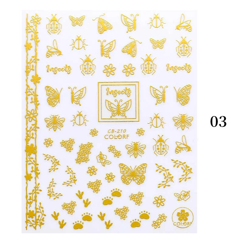 Black White Gold Butterfly 3D Nails Sticker Geometry Decals Flower DIY Decals Designs For Nail Art Manicures Decorations Salon