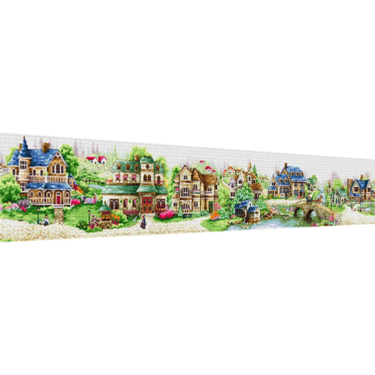 Spring Brand - European Town 11CT/14CT Stamped Cross Stitch 217*45CM(66Colors)