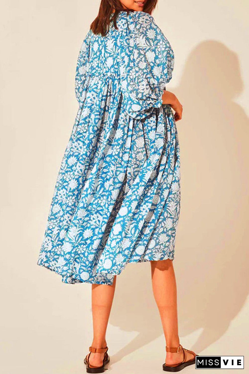 College Vacation Dress Floral Patchwork Frenulum Asymmetrical Collar Beach Dress