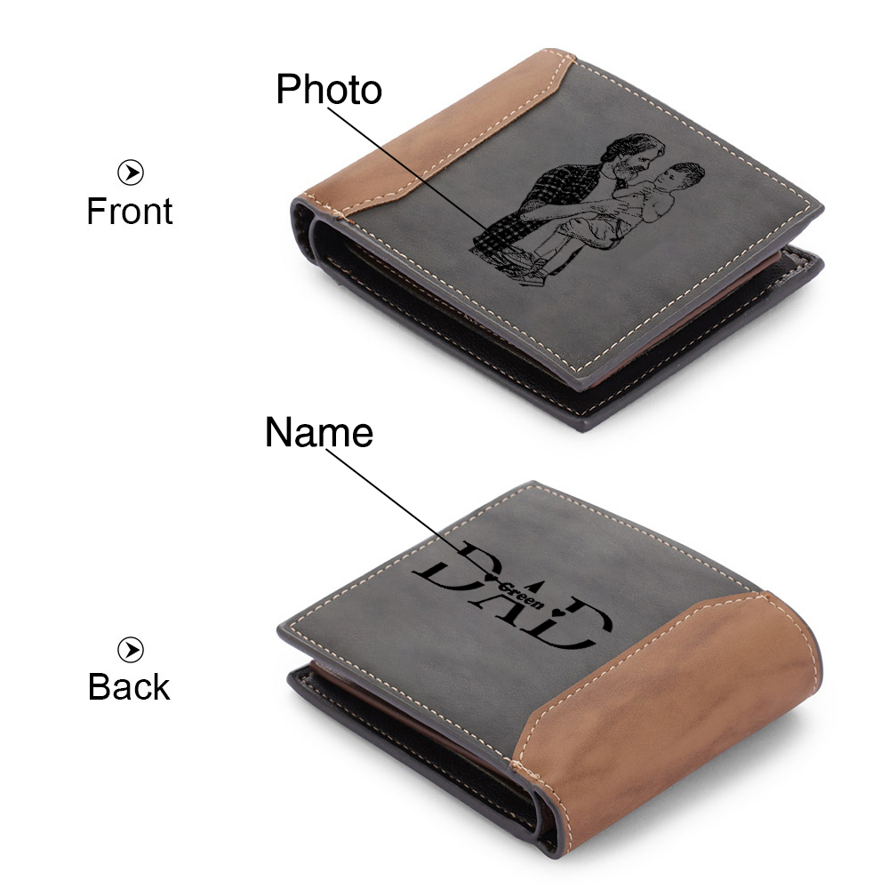 1 Name - Personalised Dad Billfold Wallet Custom Name & Photo & Text Leather Wallet Father's Day Gifts-Jessemade AU