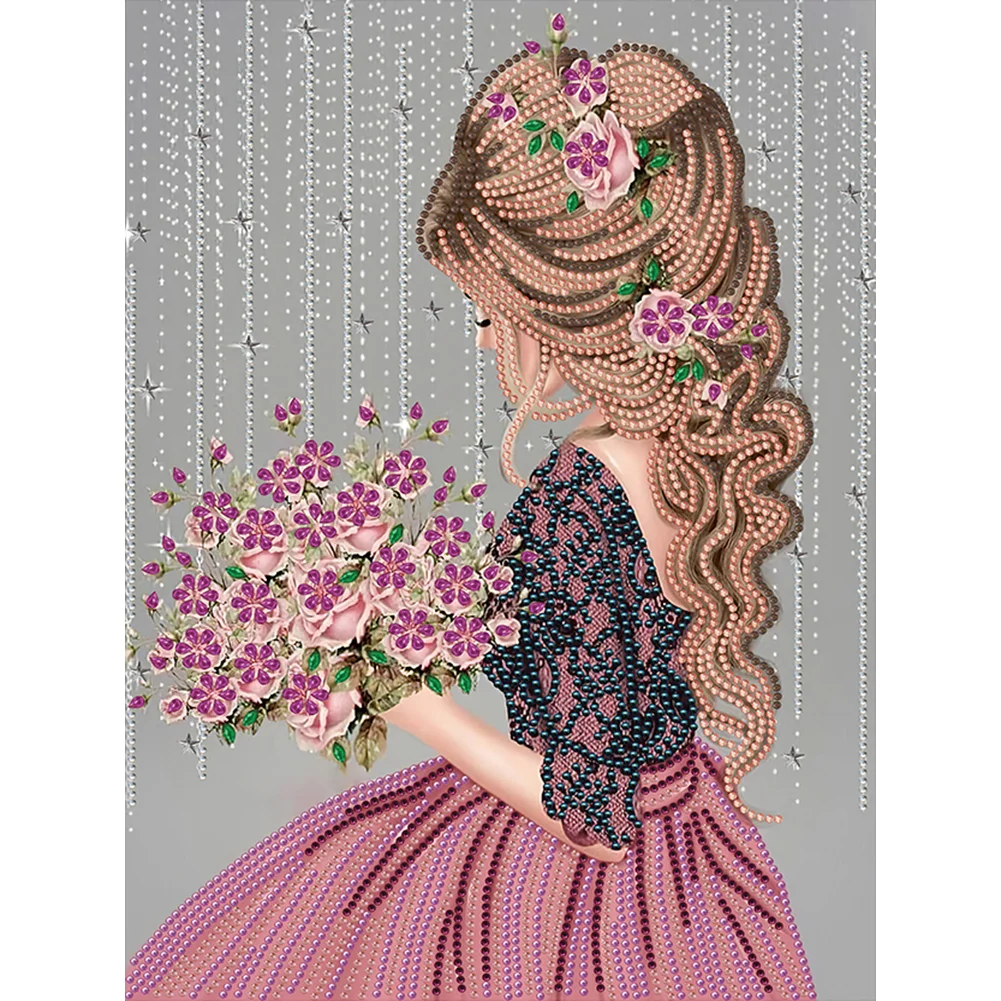 Diamond Painting - Partial Special Shaped Drill - Flower Girl(30*40cm)