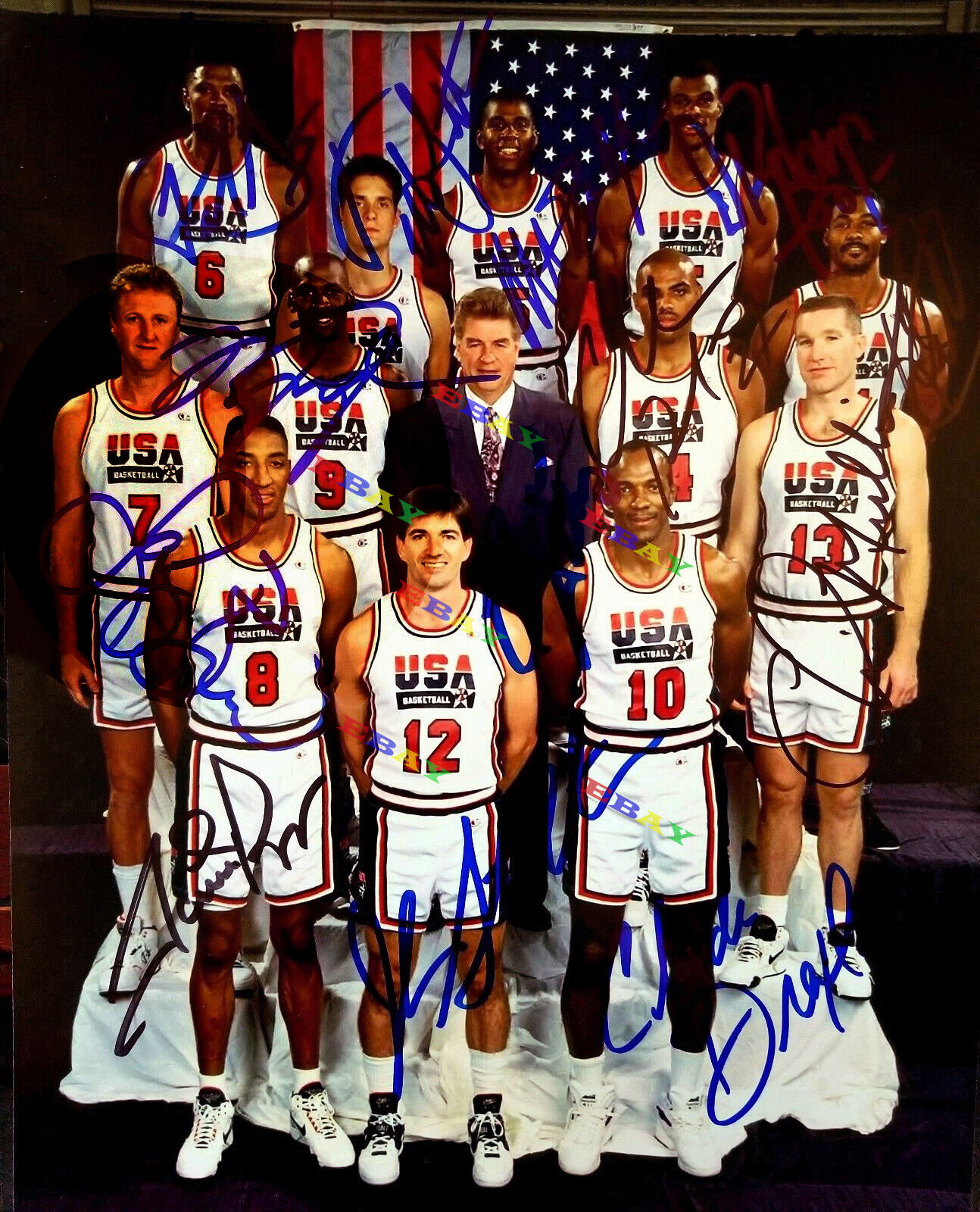 1992 USA DREAM TEAM Jordan Magic Bird Barkley Signed 8x10 Photo Poster painting Reprint