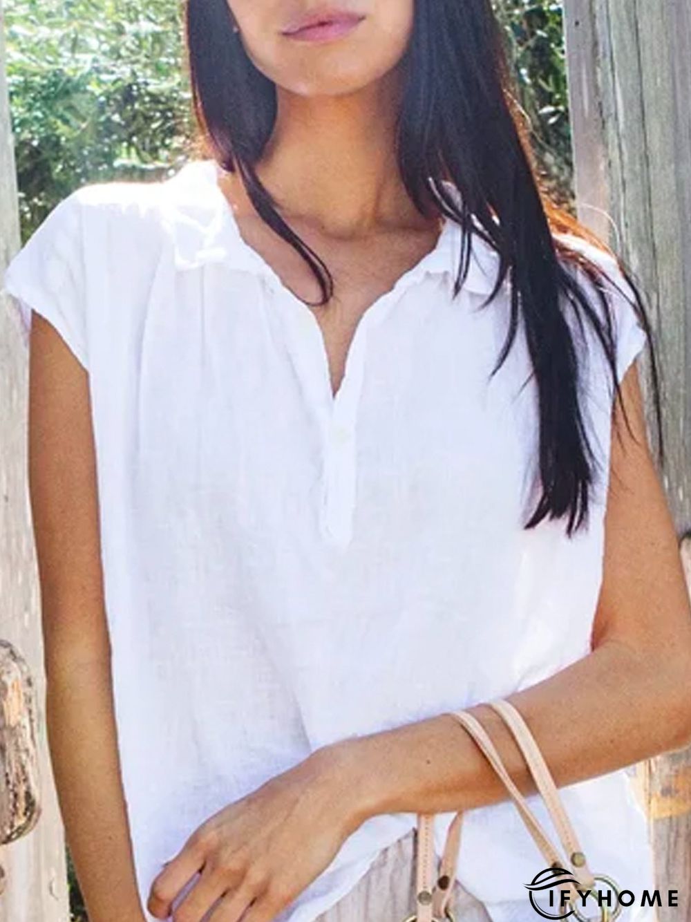 V Neck Cotton Casual Loose Blouses | IFYHOME