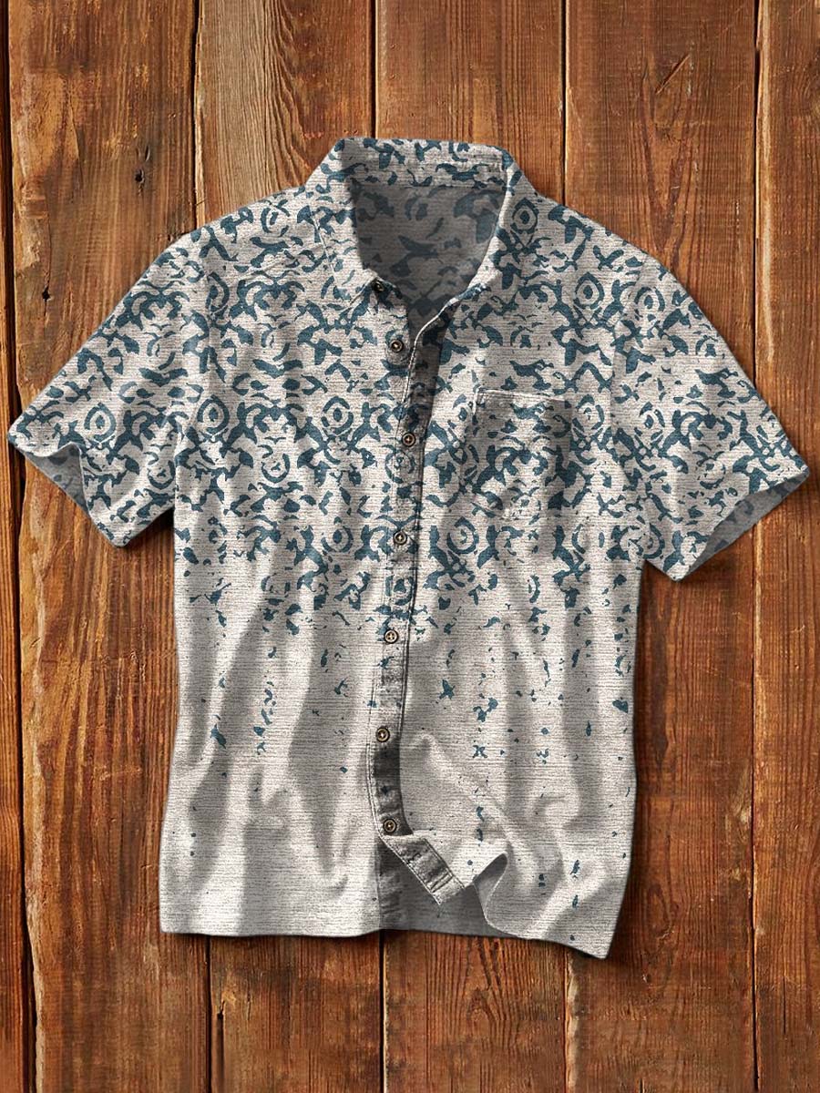 Men's Western Print Casual Lapel Short Sleeve Shirt