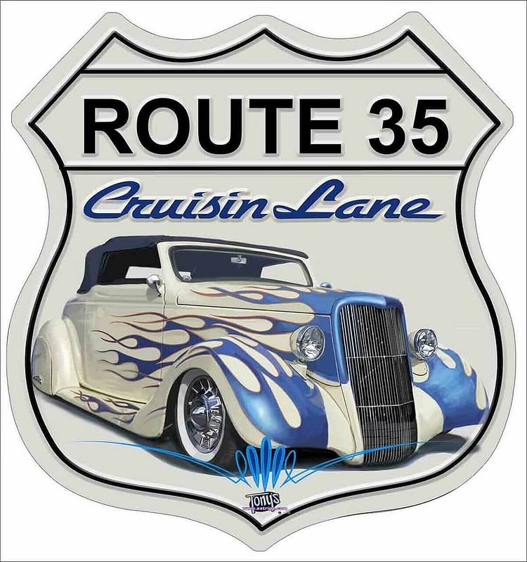 30*30cm - Route 35 Crusin' Lane - Shield Tin Signs/Wooden Signs