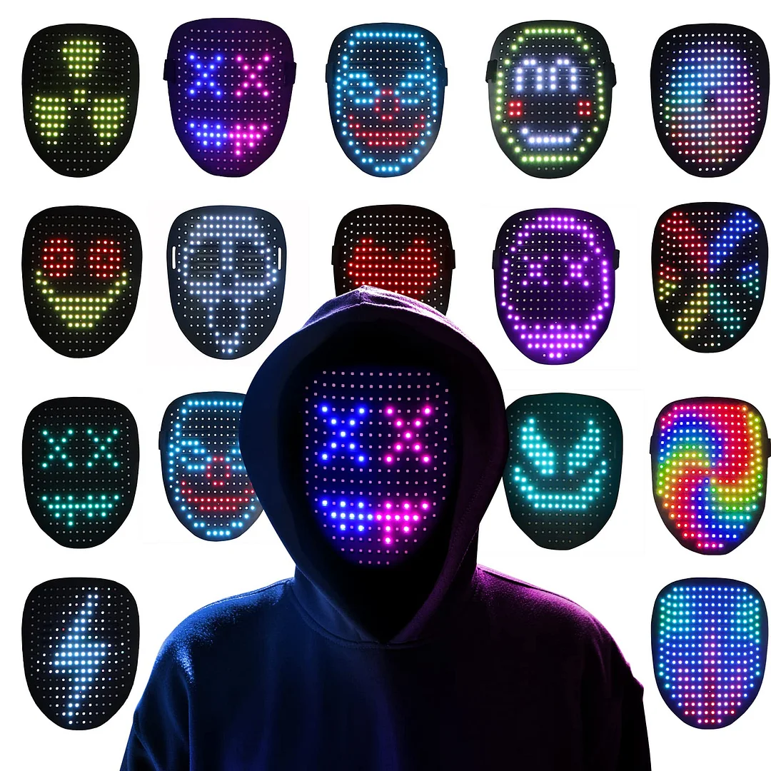 Led Mask with Gesture Sensing LED Lighted Face Transforming Mask