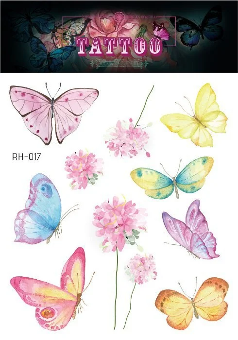24 Kinds 3D Butterfly Tattoo Flowers Watercolor Temporary Body Art Sticker Disposable Make Up Concealer tatouage temporaire