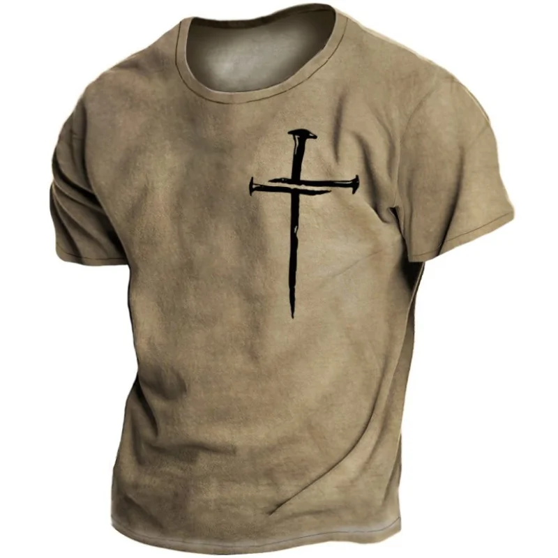 Men's Retro 3D Digital Printed Short Sleeve Round Neck T-shirt