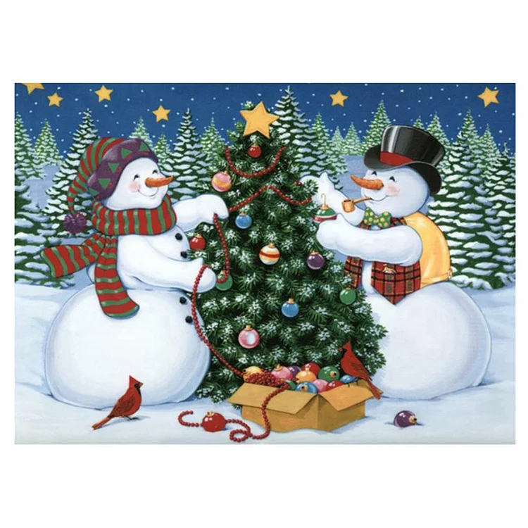 Snowman Christmas Tree Round Full Drill Diamond Painting 30X40CM(Canvas) gbfke