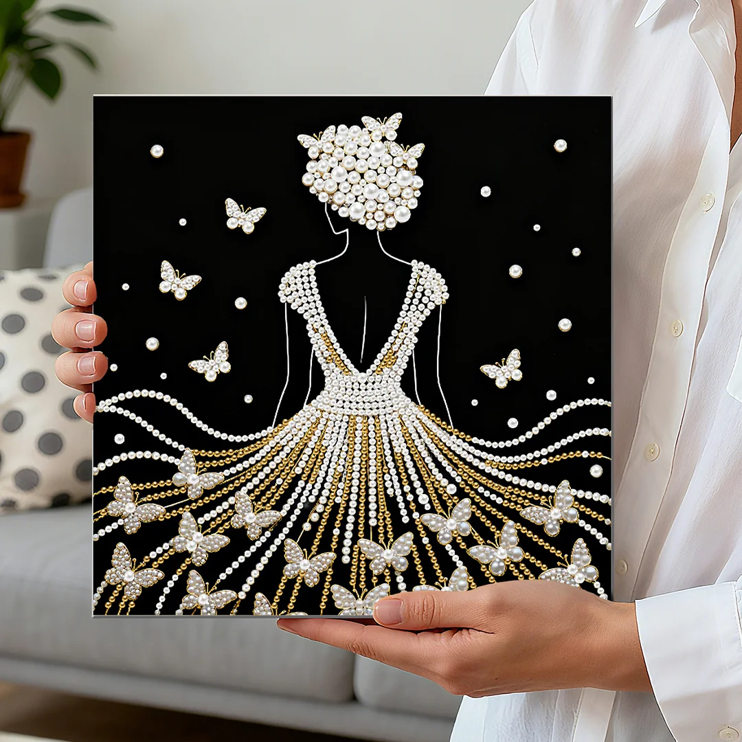 Girl DIY Pearl Diamond Art Kit for Adults Home Decor 25x25cm With Frame