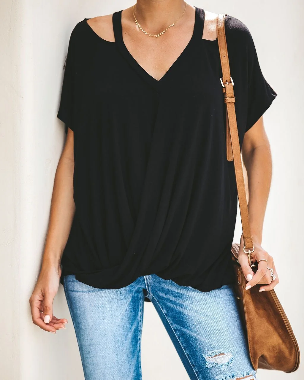 Halter Loose Solid Color T-shirt