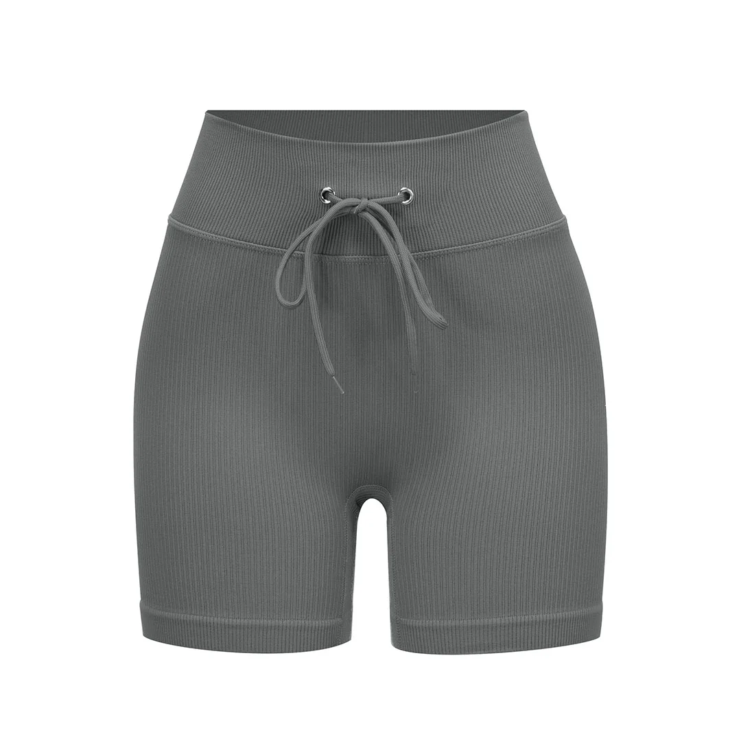 Solid color drawstring seamless knit sports shorts