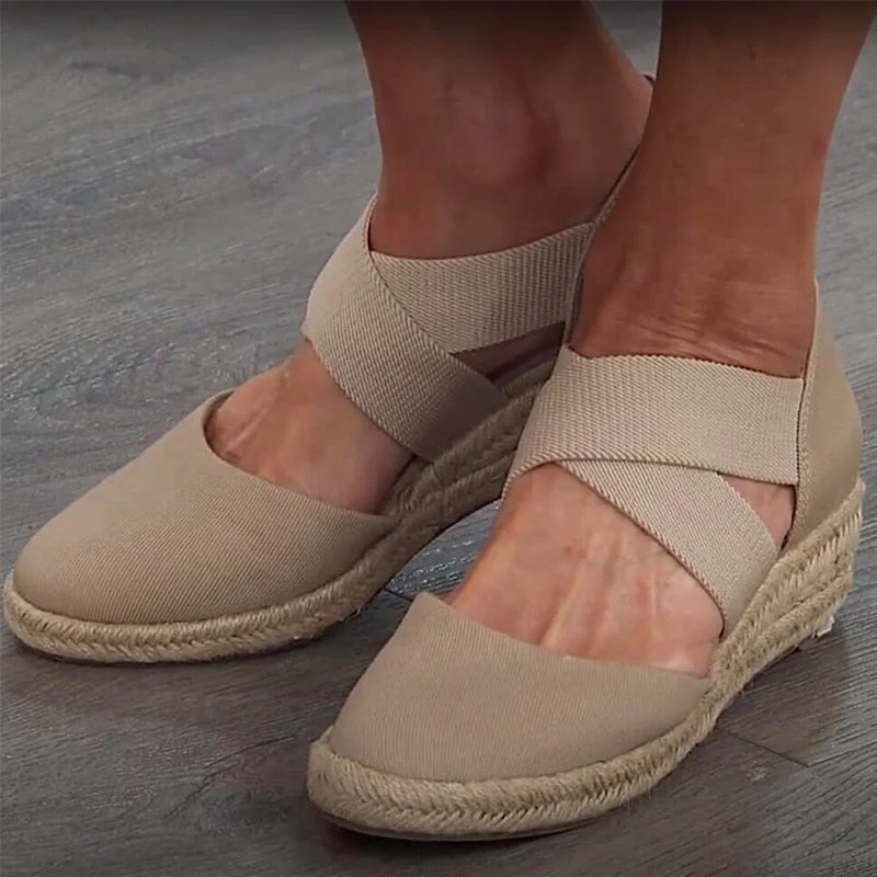 Sandals for Women Summer 2022 Casual Wedge Ladies Shoes New Pointed Toe Closed Toe Hemp Heel Slip On Beach Footwear Sandalias