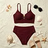 Ruched High-Waisted Bikini Set with Gold Paperclip Detail, 100% Swimwear for Beach Vacation by Inlyline