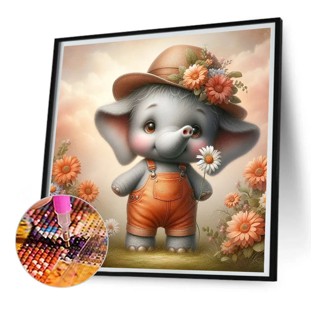 Diamond Painting - Full Square Drill - Flower Elephant(Canvas|35*35cm)