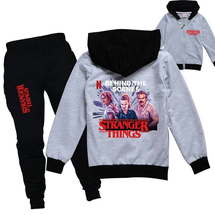 Stranger Things Print Girls Boys Cotton Jacket And Joggers Outfit Suit-Mayoulove