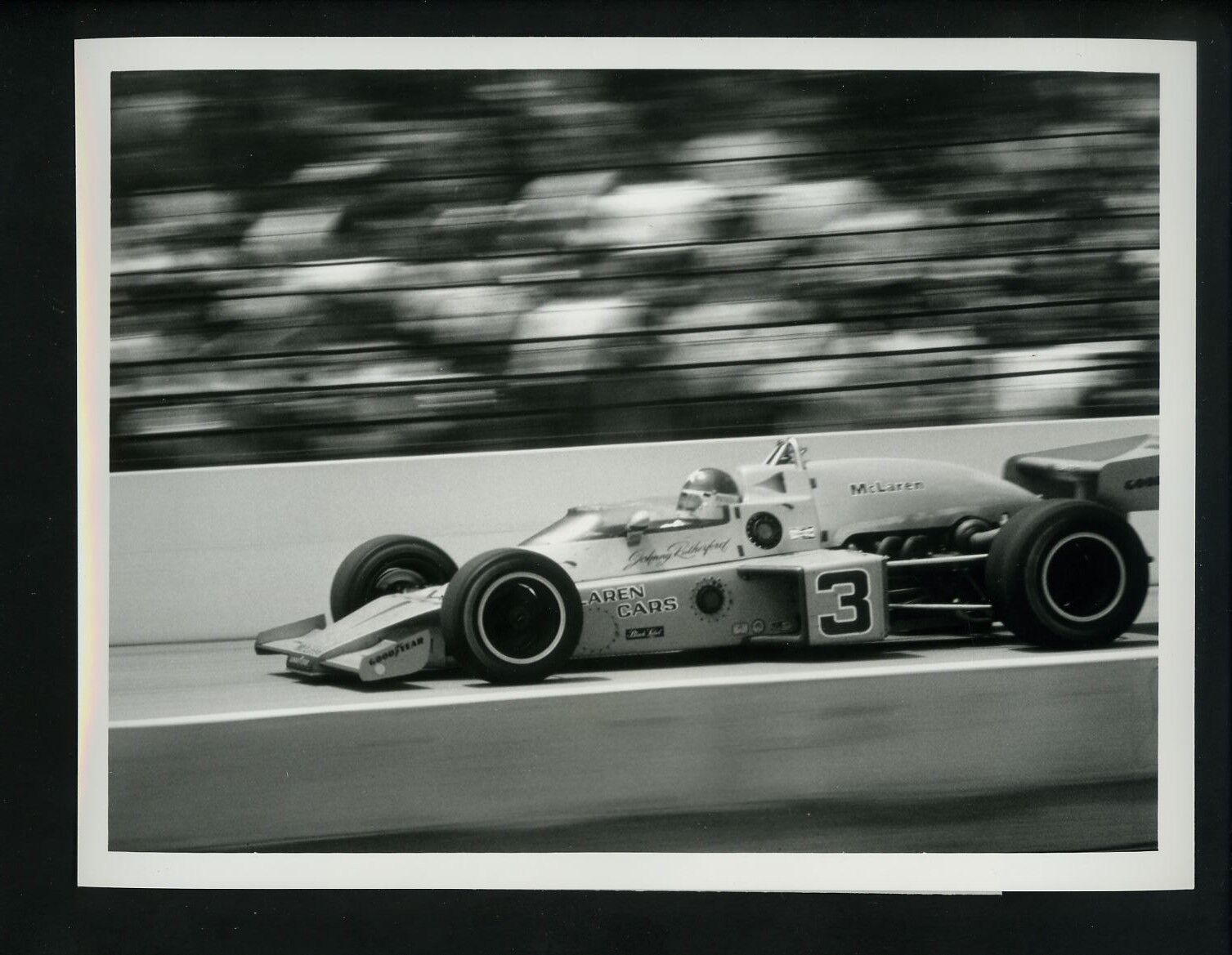 Johnny Rutherford at speed Indianapolis 500 1975 ABC Sports Type 1 Press Photo Poster painting