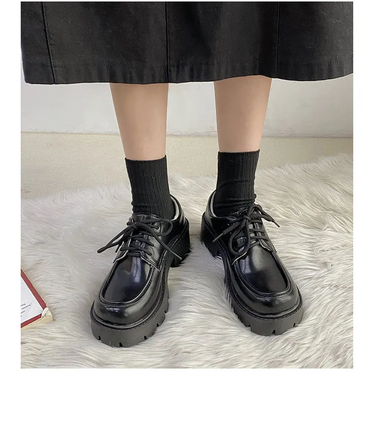 Back To School Uniform Shoes Small Leather Shoes Female British Girl Japanese Wild Black Retro Mary Jane Shoes Lolita Platform Shoes Low Hee
