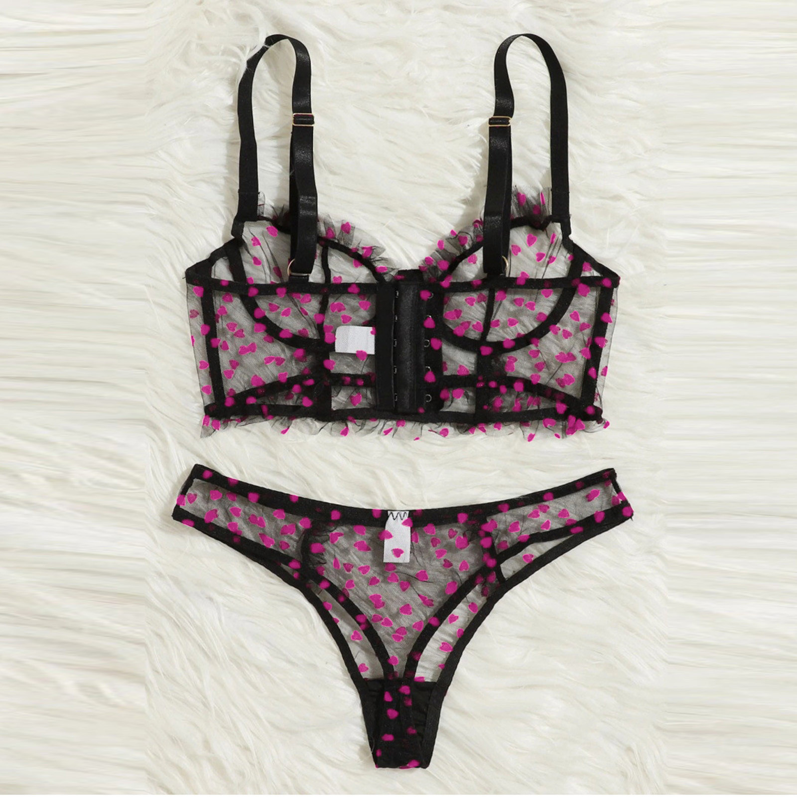Bayuyun Lace Heart Dot Bra Set Women Sexy Lingerie Ruffle Transparent Underwear Lingerie Set Sleepwear Garter Briefs Sets нижнее белье