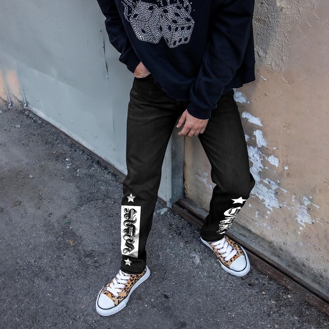 Street Style Hip Hop Straight Casual Denim Trousers
