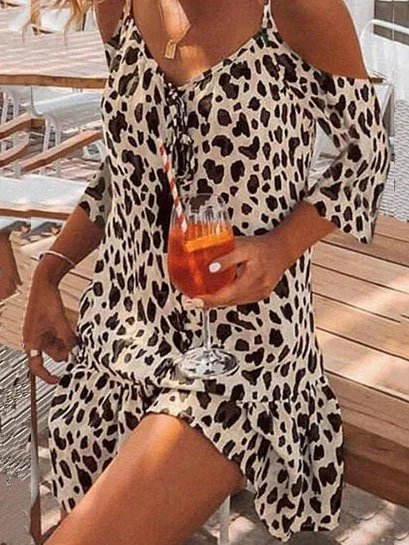 Cotton-Blend V Off-Shoulder Neck Casual Weaving beach dresses