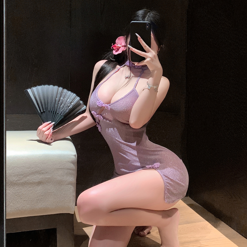 Lovingerie - Deep V Sexy Slant Cardigan Cheongsam