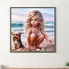 Fille et chien-perceuse ronde peinture diamant-40*40cm