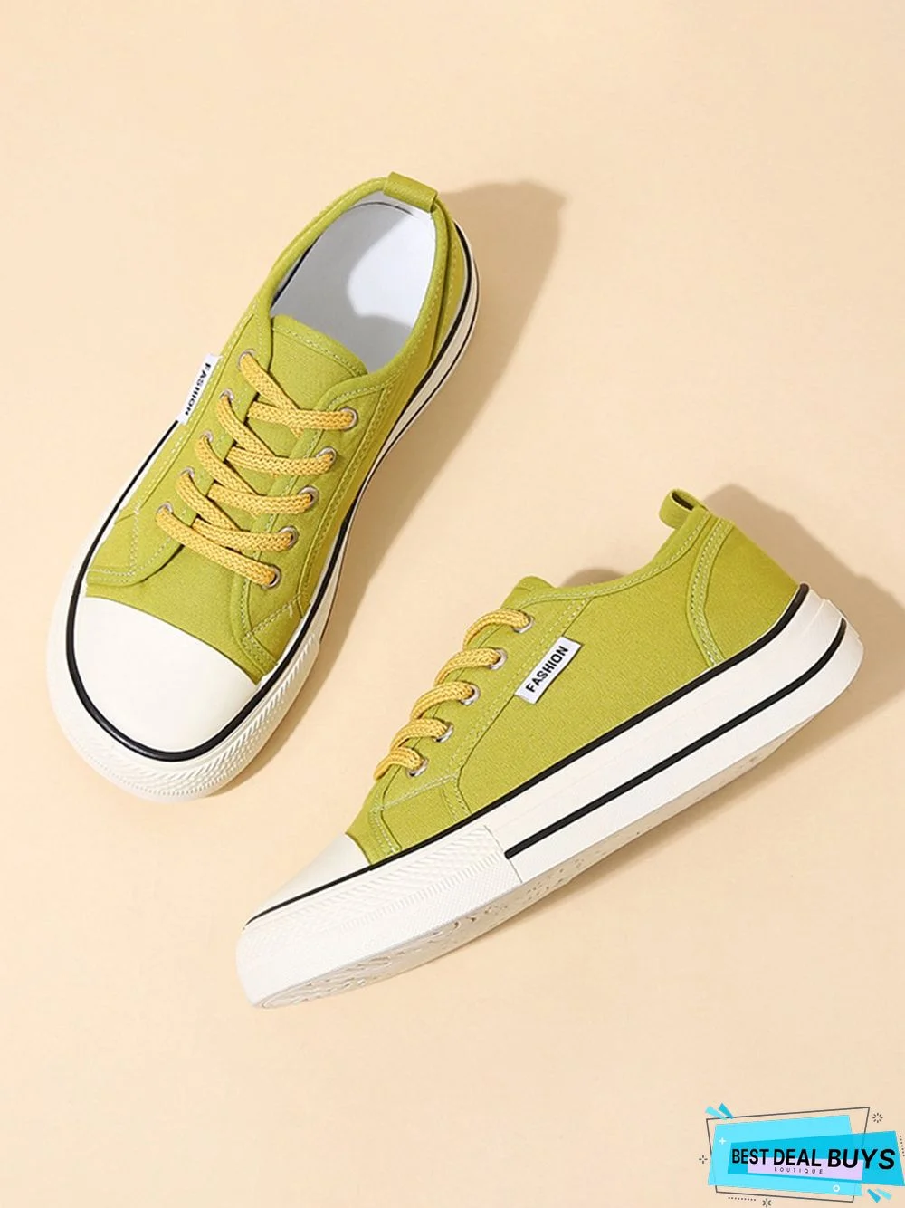 Casual Plain Color Split Joint Comfy Square Toe Lace-Up Canvas Shoes