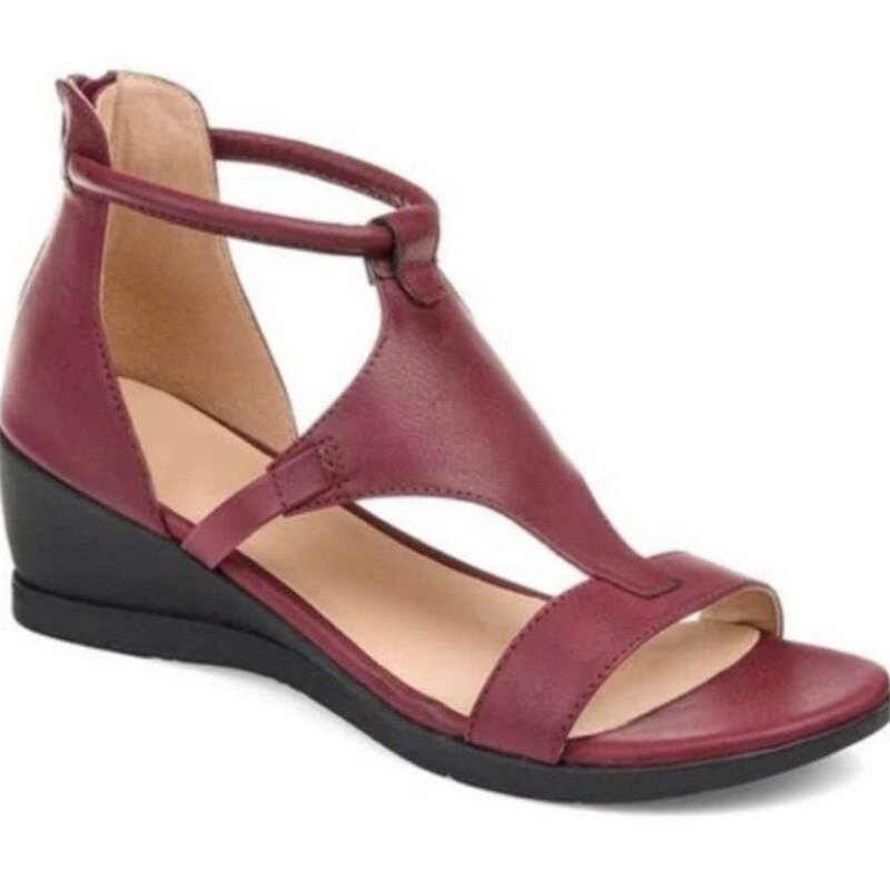 2020 New Summer Women Sandals Fashion Wedges Shoes Woman Vintage Zipper PU Leather Sandals Outdoor Open Toe Beach Sandals Woman 921-1