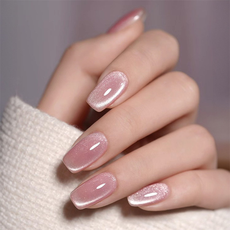 Gentle nude cat eye removable fake nail extensions