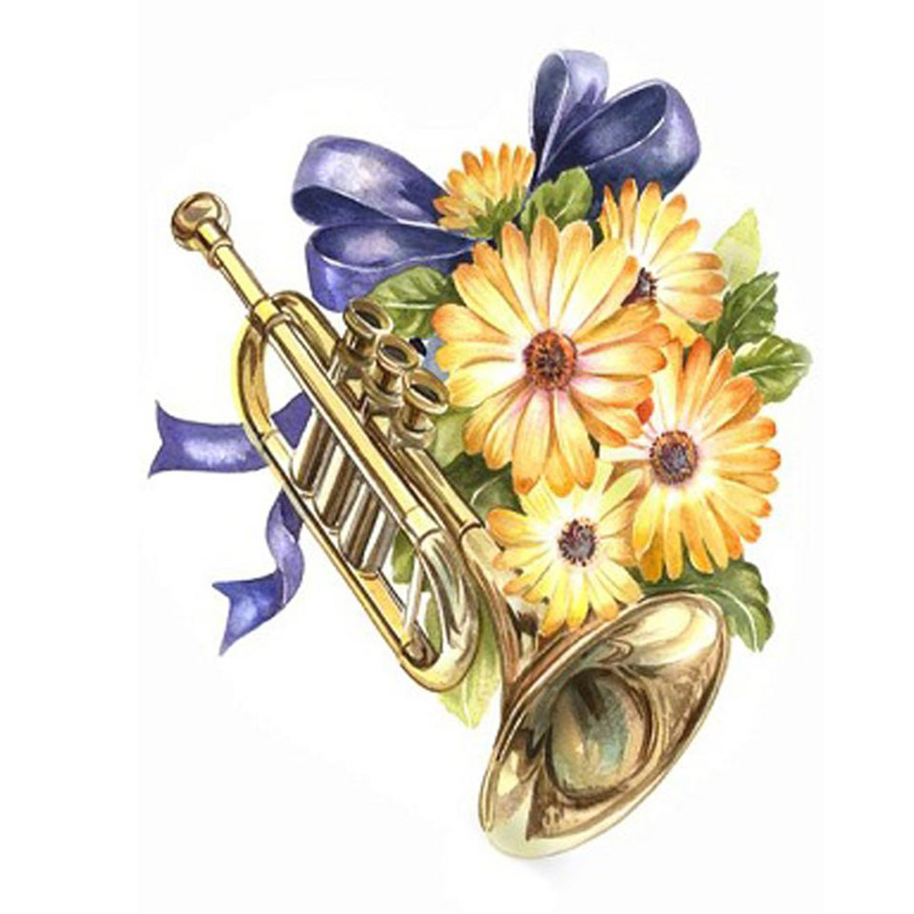 

30*40CM - Round Drill Diamond Painting - Musical Instrument Flower, 501 Original