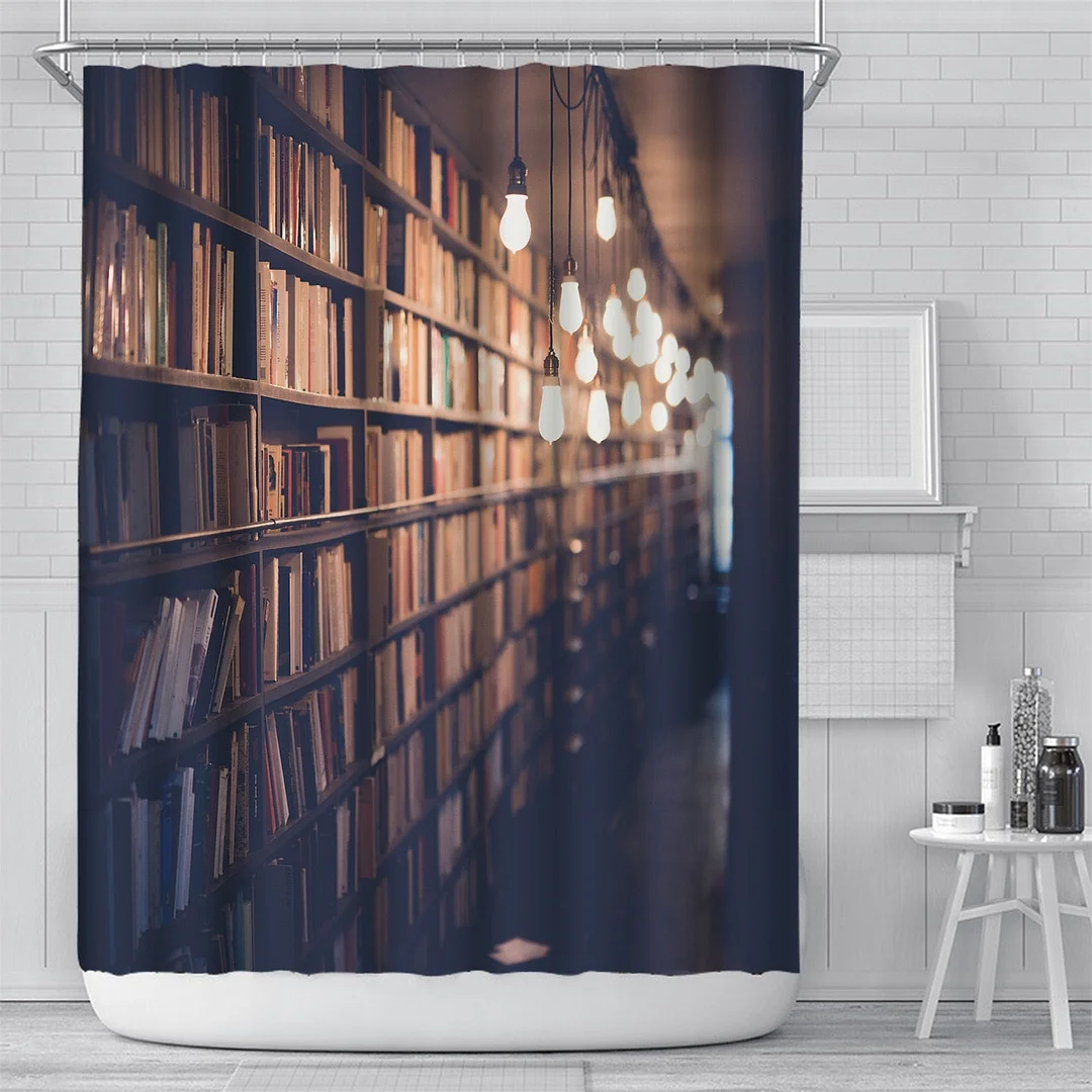 Vintage Library Books Photo Shower Curtain Magic Bookshelf Printing Bathroom Decor Curtains Set Waterproof Fabric With Hooks