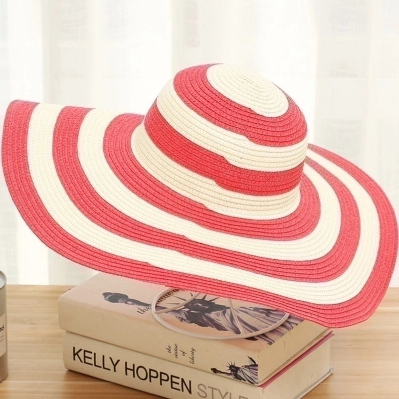 Women’s Casual Minimalist Color Block Big Eaves Straw Hat