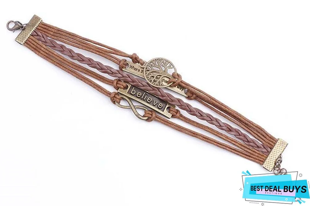 Women Bronze Vintage Leather Rope Bracelet