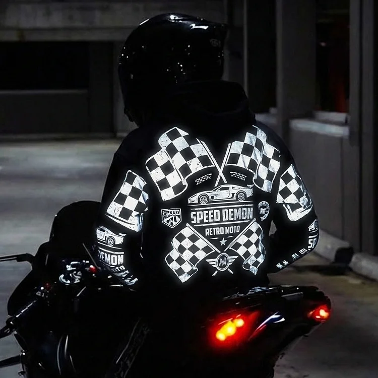 Unisex Luminous Motorcycle Racing Pattern Printed Casual Hooded Sweatshirt