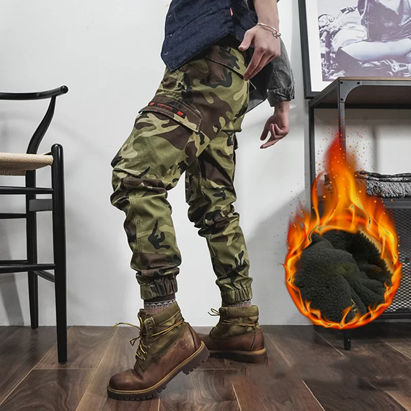 Camouflage Plush Thick Pocket Casual Pants