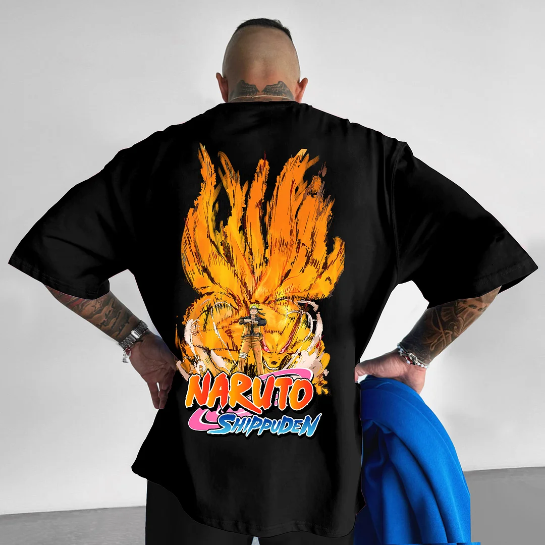 Outletsltd Super Naruto Animation Nine-Tailed Fox Print T-Shirt