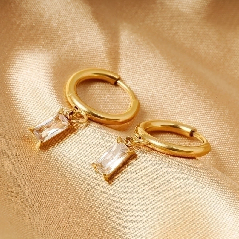 1 Pair Retro Geometric Inlay 316L Stainless Steel  Zircon Dangling Earrings