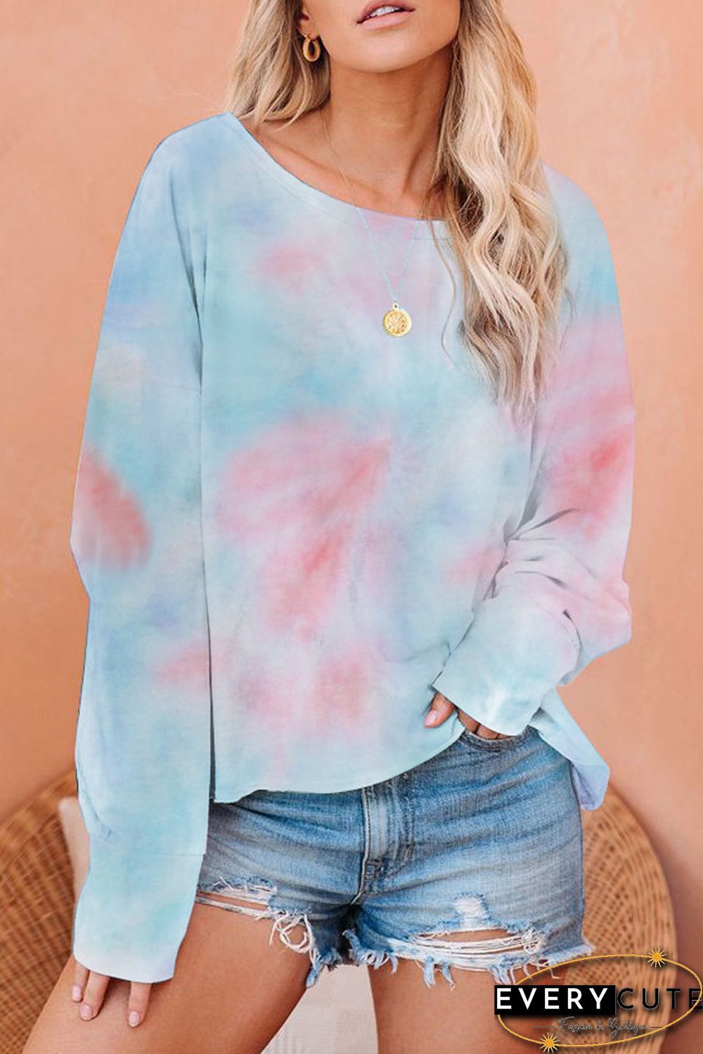 Orange Tie Dye Pullover Long Sleeve Top