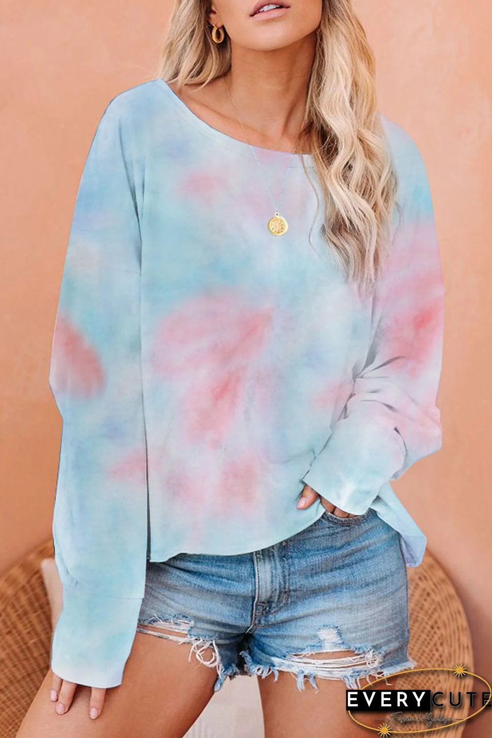 Orange Tie Dye Pullover Long Sleeve Top