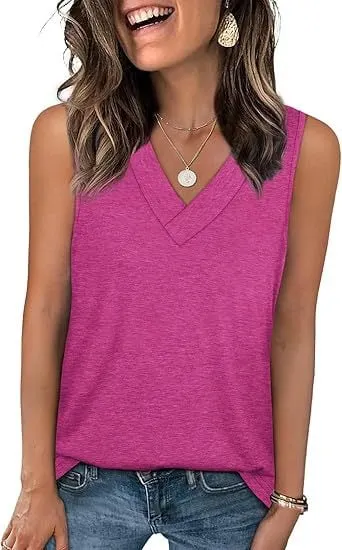 🎁Last Day Promotion 49% OFF✨Women's Sleeveless V-Neck Slimming Loose Fit Casual Tank Top T-Shirt