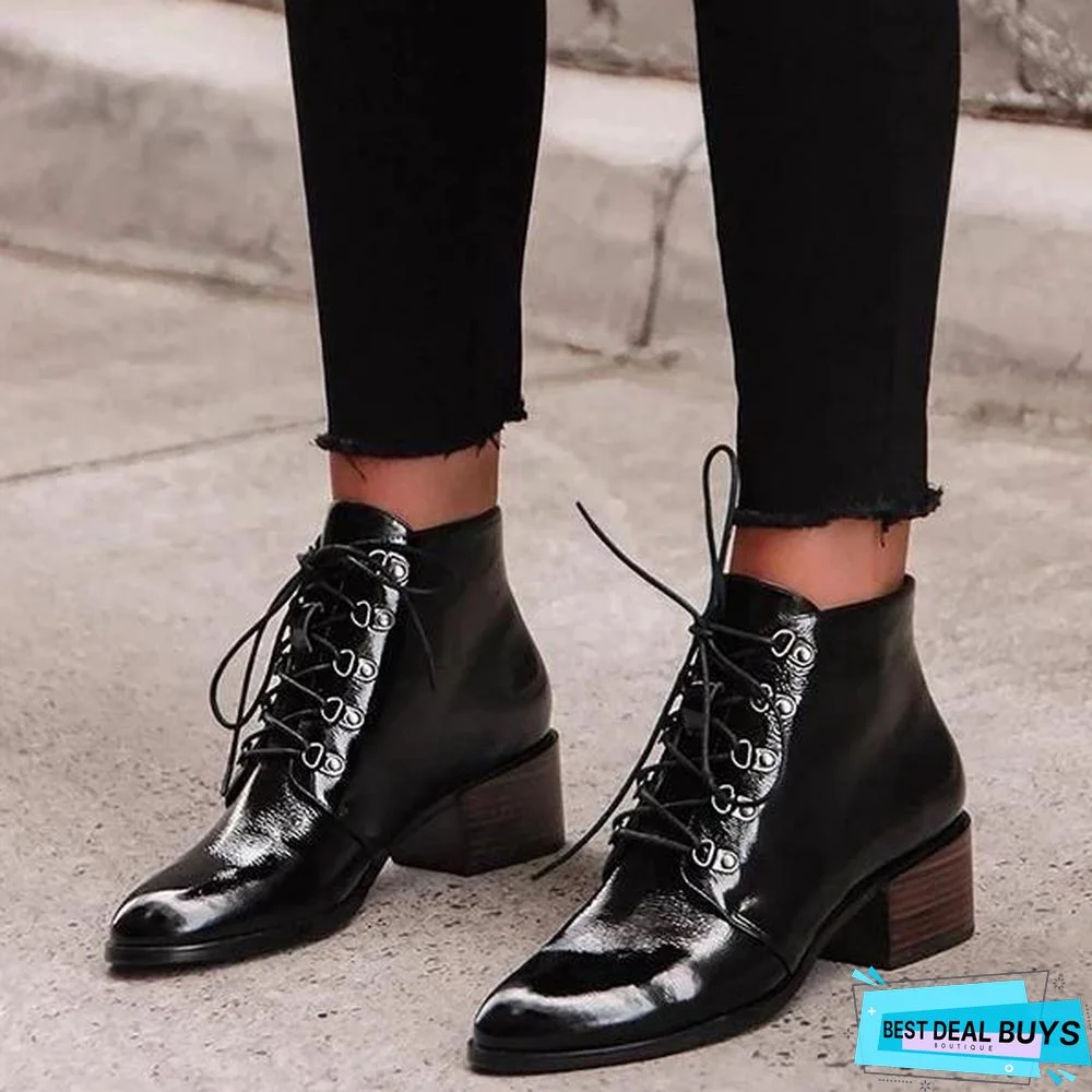 Lady's Stylish Lace-Up Heels Ankle Boots