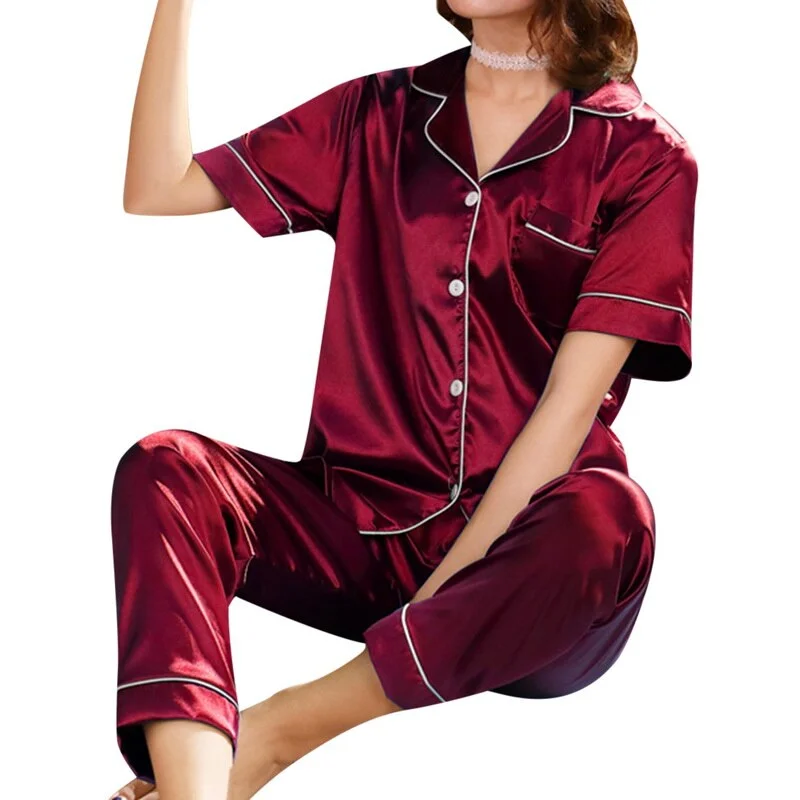 2021 Short Sleeve Silk Pajamas Spring Women Summer Pajama Sets Silk Pijama Sleepwear Pyjamas Plus Size Nightwear Set M-5XL