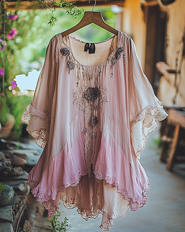 Summer Vacation Ruffle  Lace Patchwork Top