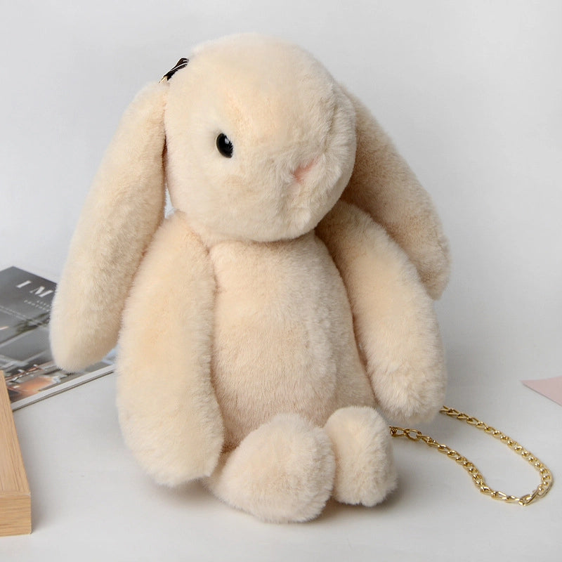 Women’s Plush Rabbit Streetwear Asymmetrical Dress Zipper Crossbody Bag