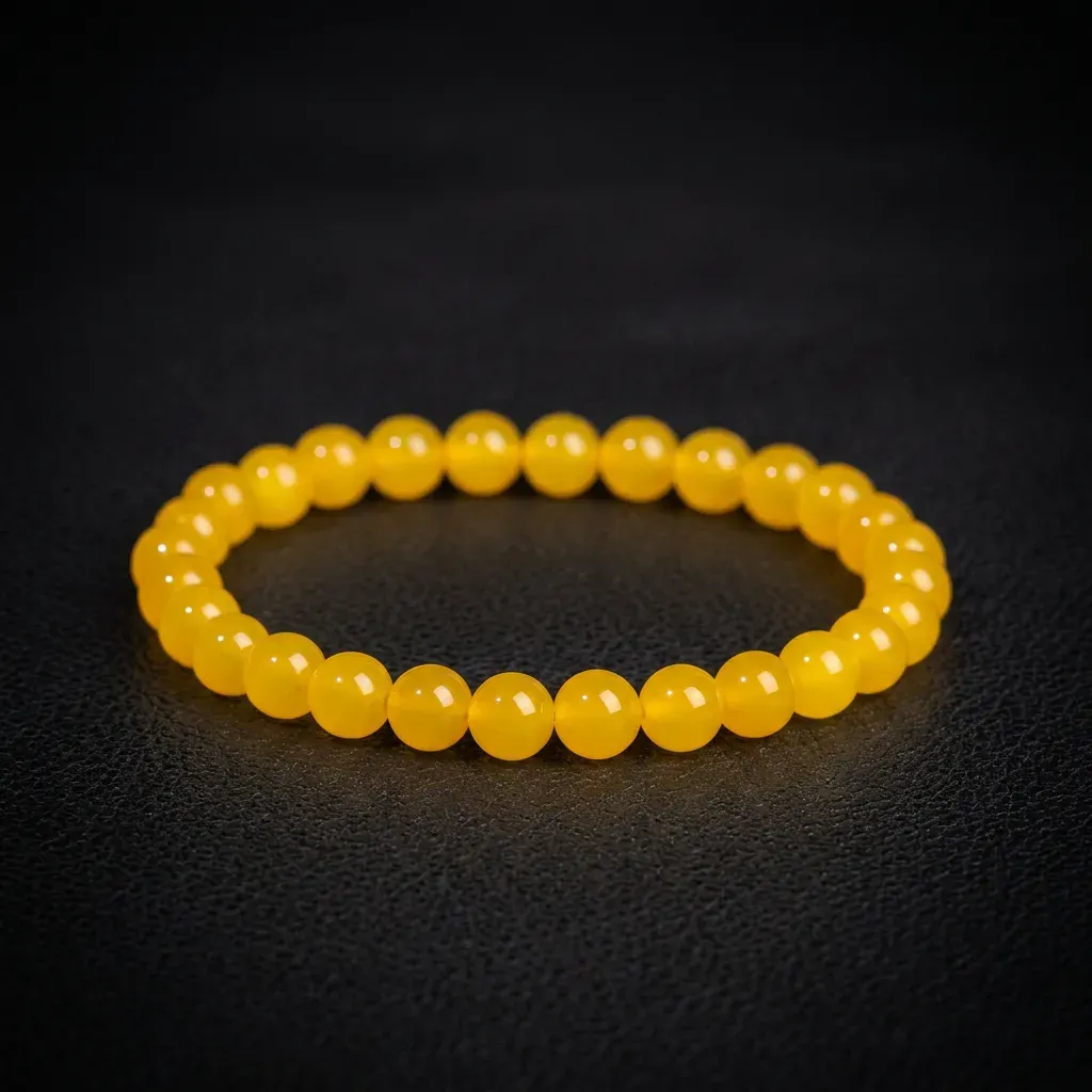 JiStones Collector's Grade Natural Yellow Agate Bracelet 6mm Single Strand - Collector's Grade (Certified)