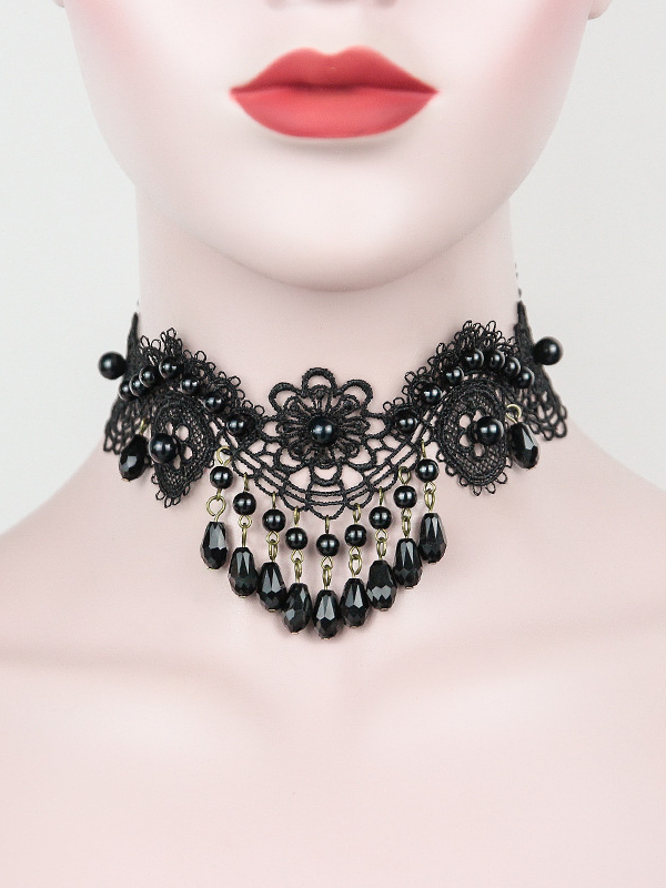 Vintage Lace Crystal Pendants Choker