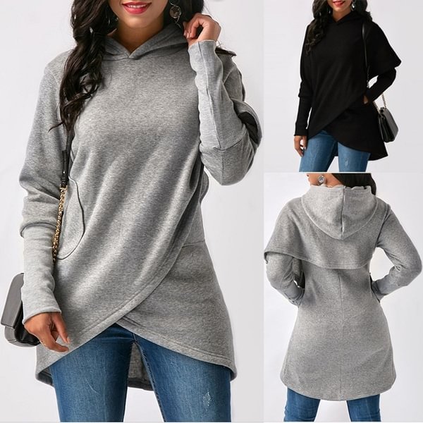 Winter Autumn Pullovers Sweatshirt Women Hooded Sweatshirt Casual Irregular Tops Fashion Front Cross Sweater XS-4XL - Shop Trendy Women's Fashion | TeeYours
