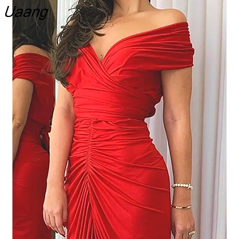 Sexy Off-the-shoulder High Slit Ruched Long Dress White